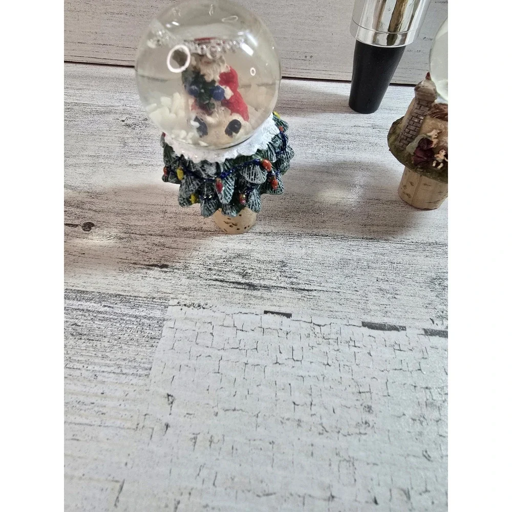 Christmas Wine Bottle Stopper Set 5pc Snow Globe Santa Nativity Light Up Holiday
